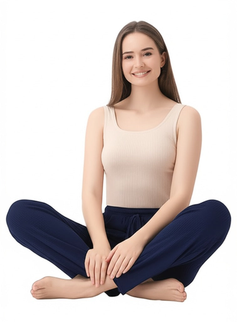 Kadın Kışlık Pantolon Pamuklu Burgu Kumaş Beli Lastikli Saç Örgü Modelli Likralı Geniş Paça