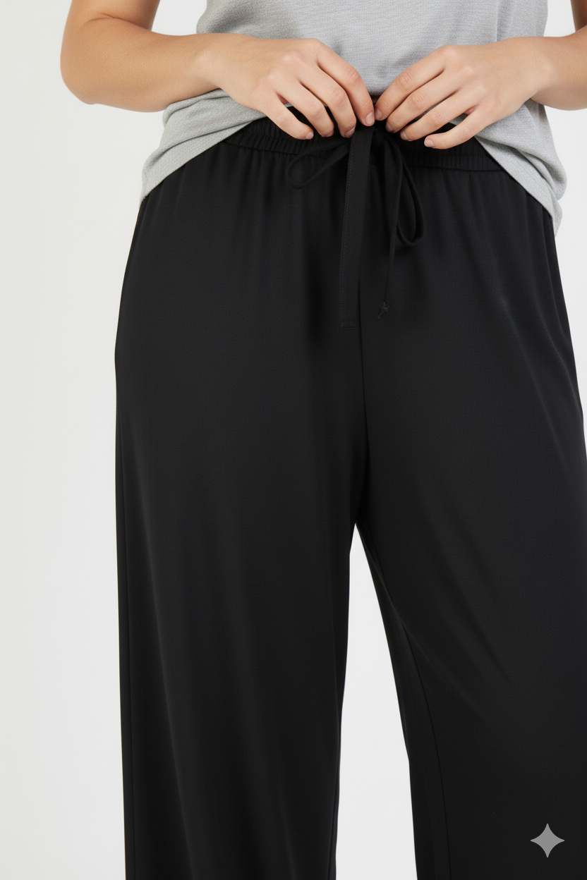 Oppland Kadın Pantolon Manolya Pamuklu Kumaş Jumbo Beden Geniş Paça Rahat Kesim Tam Kalıp