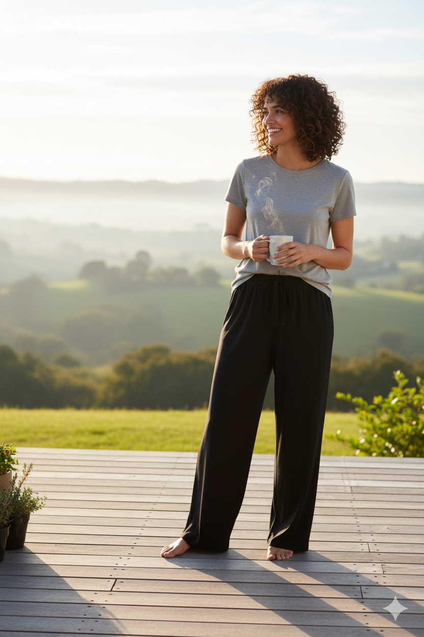 Oppland Kadın Pantolon Manolya Pamuklu Kumaş Jumbo Beden Geniş Paça Rahat Kesim Tam Kalıp