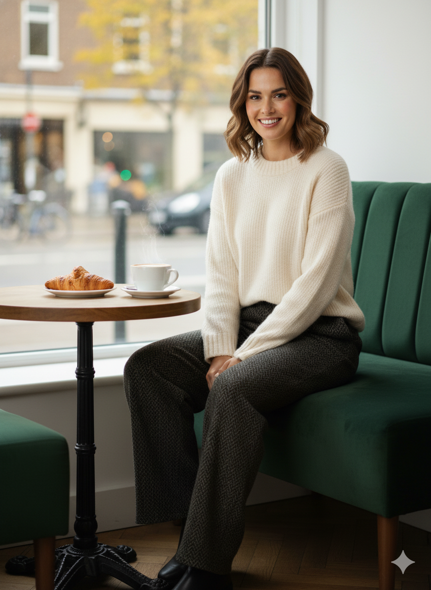 Oppland Kadın Pantolon Kalın Kışlık Cepli Şardonlu Pamuk Dokulu Beli Lastikli Kırçıl Desenli