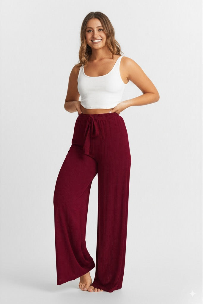 Kadın Kışlık Pantolon Pamuklu Burgu Kumaş Beli Lastikli Saç Örgü Modelli Likralı Geniş Paça