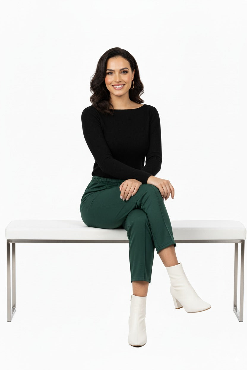 Kadın Kışlık iki iplik Duble Ecrin Örme Pantolon Cepli Beli Lastikli Rahat Kesim Tam Kalıp