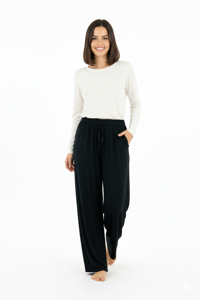 Kadın Beli Lastikli Büyük Beden Rahat Tam Kalıp Likralı Turlu Viskon Penye Kumaş Pantolon