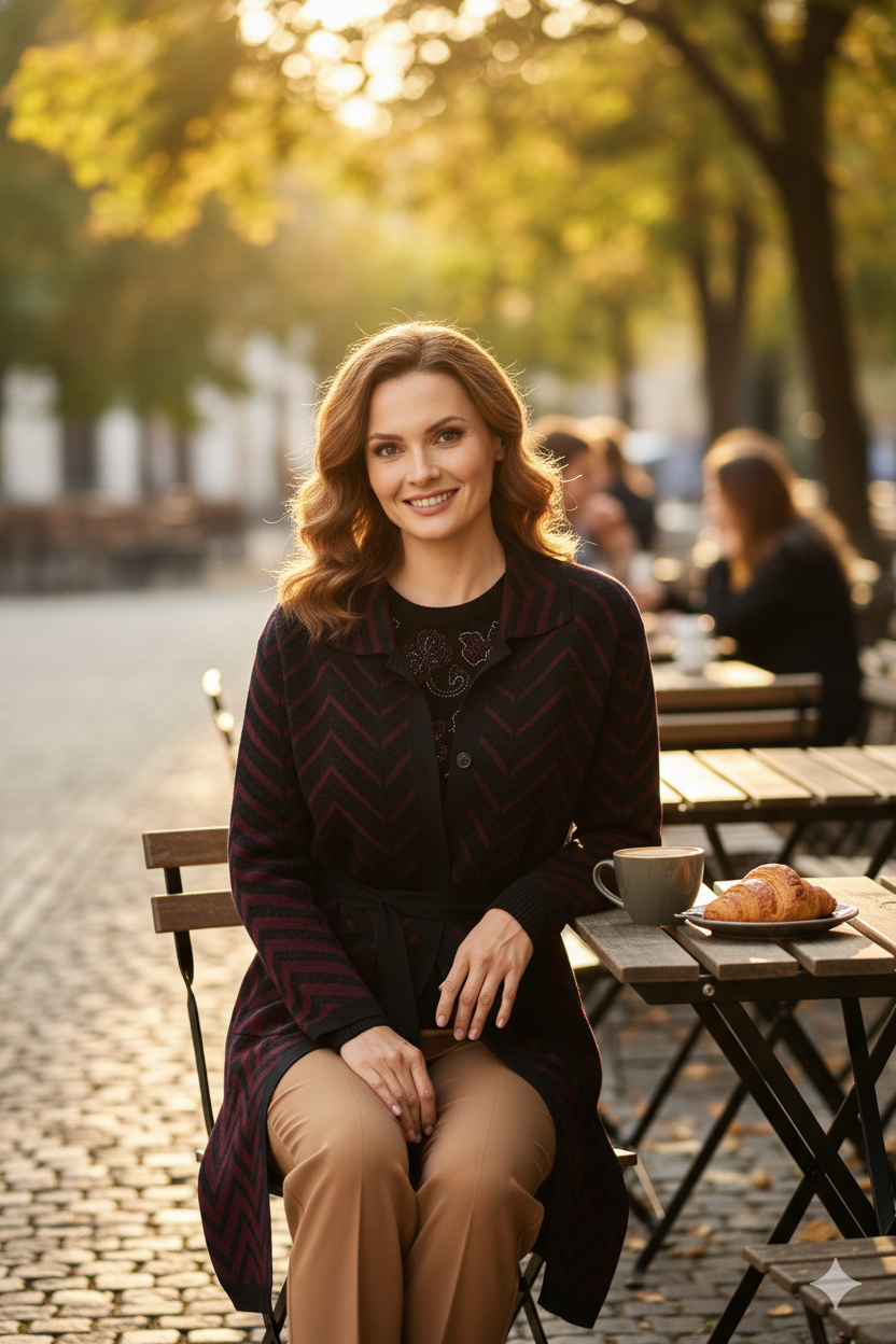 Kadın Kışlık Motifli Düğmeli Cepli Rahat Kesim Tam Kalıp Likralı Yünlü Dokuma Anne Hırka