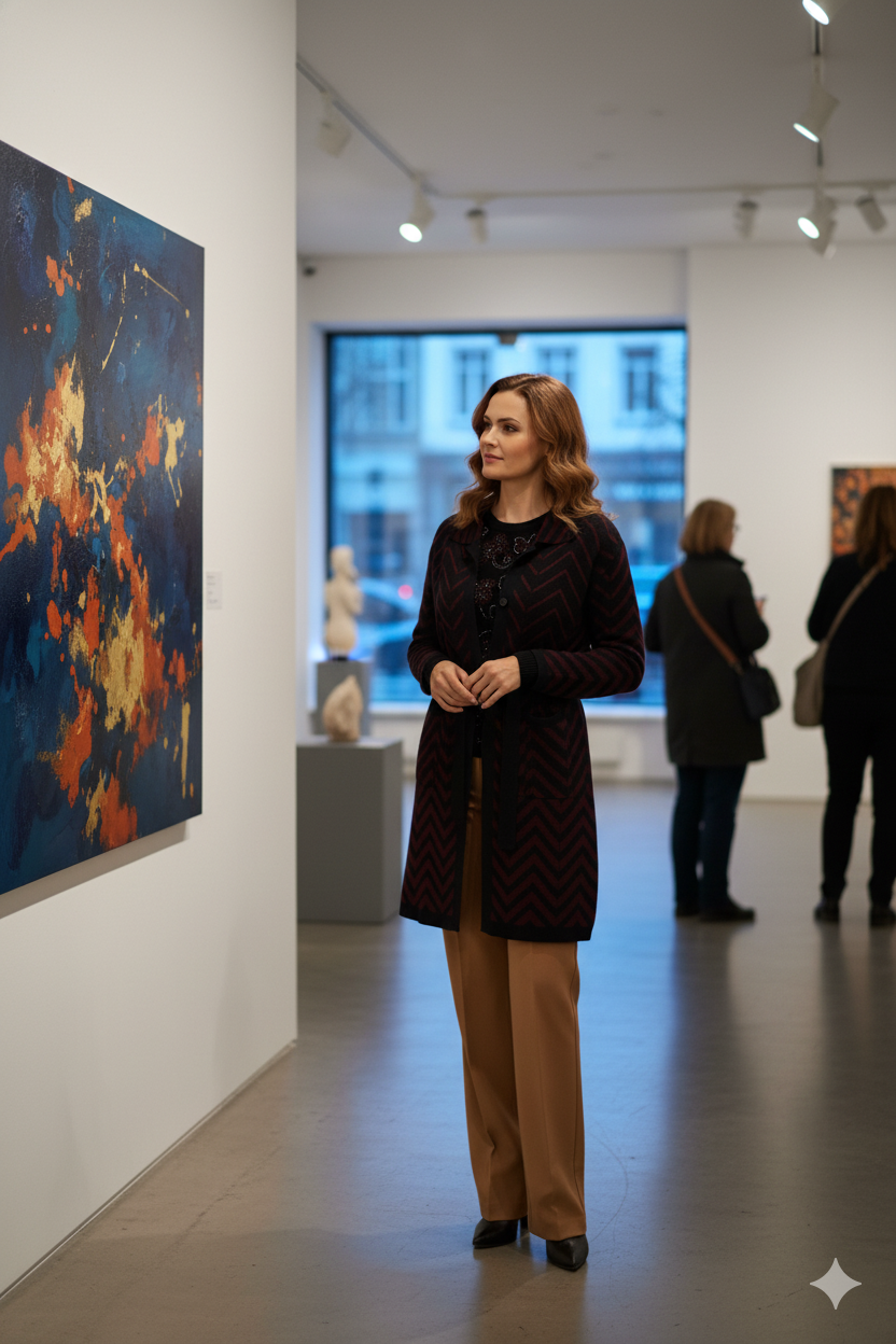 Kadın Kışlık Motifli Düğmeli Cepli Rahat Kesim Tam Kalıp Likralı Yünlü Dokuma Anne Hırka