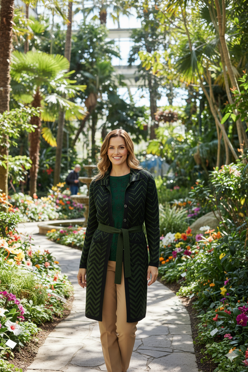 Kadın Kışlık Motifli Düğmeli Cepli Rahat Kesim Tam Kalıp Likralı Yünlü Dokuma Anne Hırka