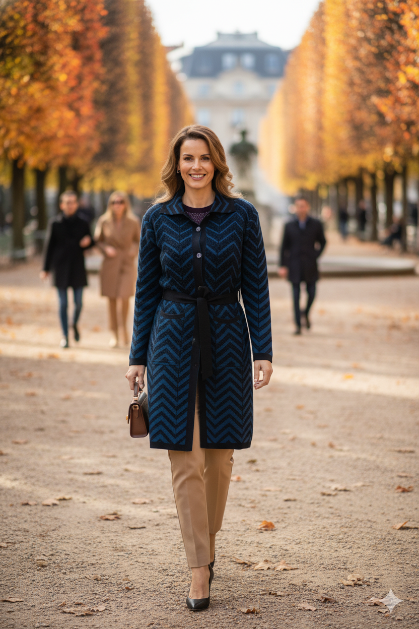 Kadın Kışlık Motifli Düğmeli Cepli Rahat Kesim Tam Kalıp Likralı Yünlü Dokuma Anne Hırka