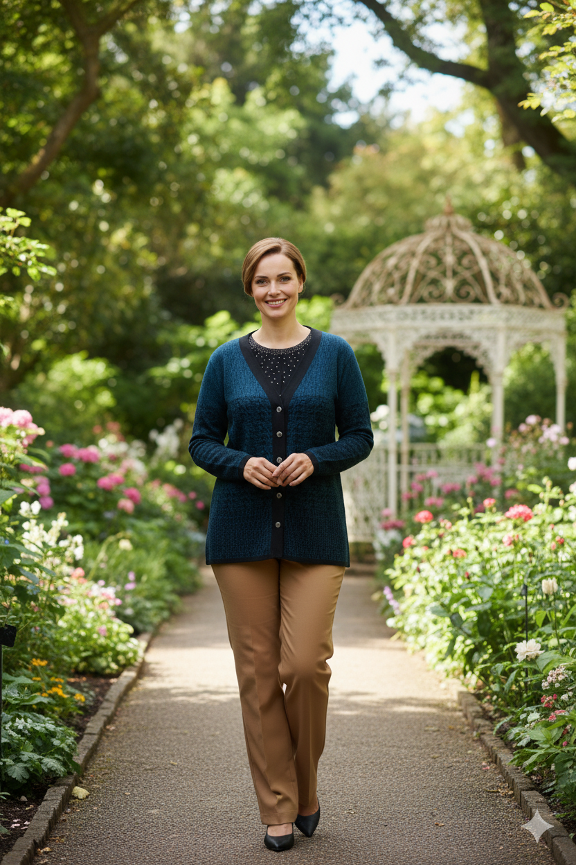 Kadın Kışlık Motifli Çift Cepli Önü Düğmeli Normal Kesim Yünlü Dokuma Kumaş Anne Hırka