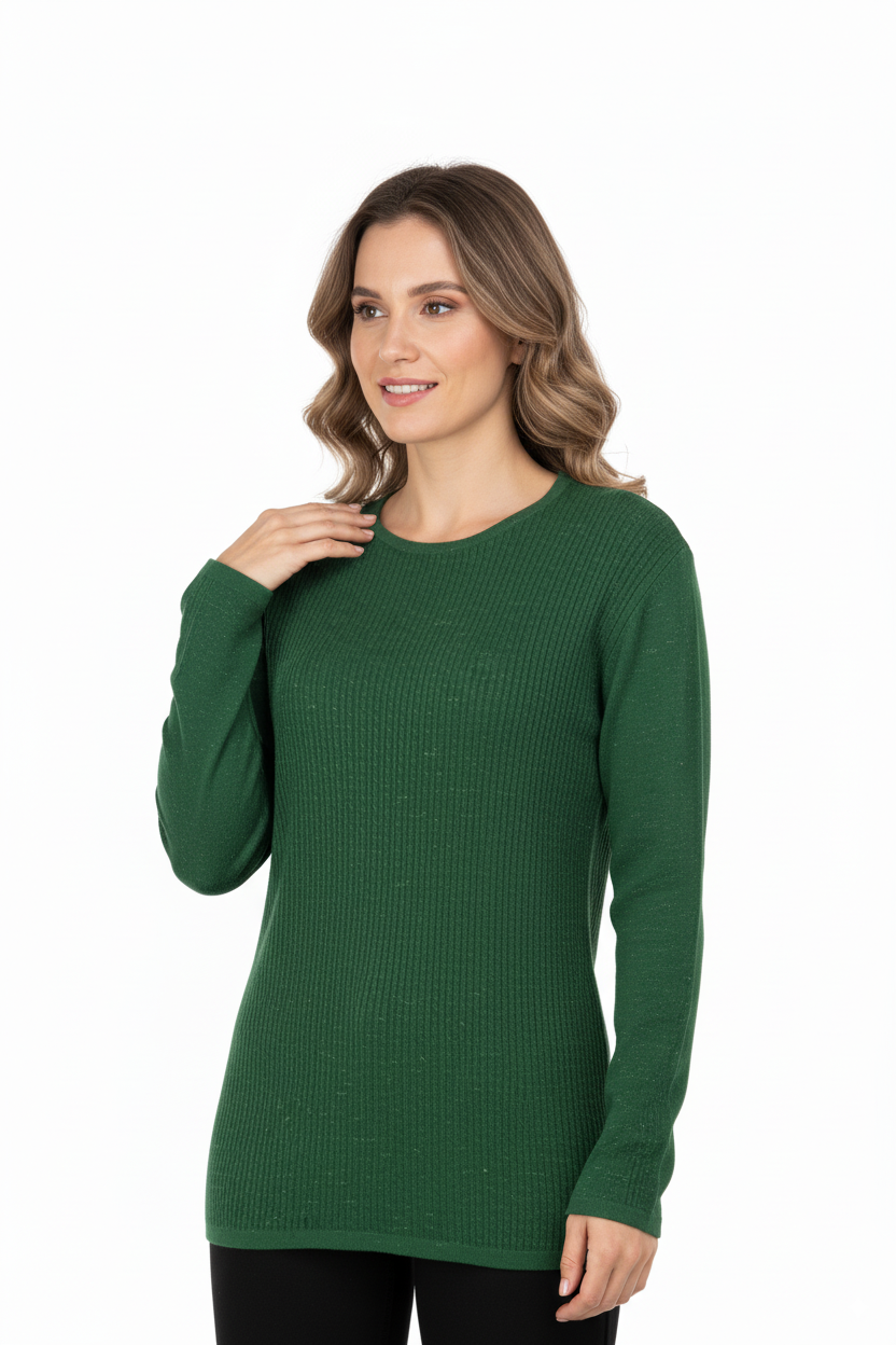 Kadın Kışlık Pamuklu Örme İnce Triko Anne Kazak yuvarlak Yaka Desenli Uzun Kol Tam Kalıp