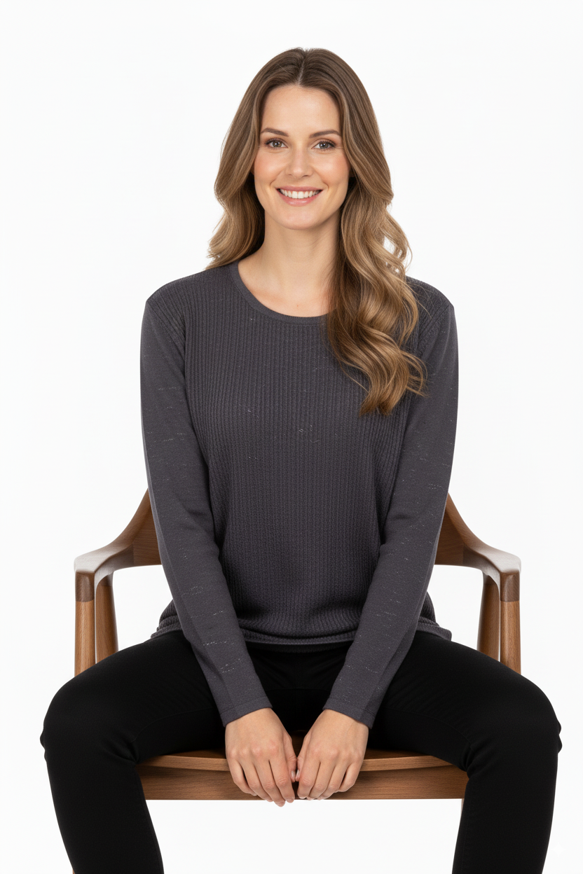 Kadın Kışlık Pamuklu Örme İnce Triko Anne Kazak yuvarlak Yaka Desenli Uzun Kol Tam Kalıp