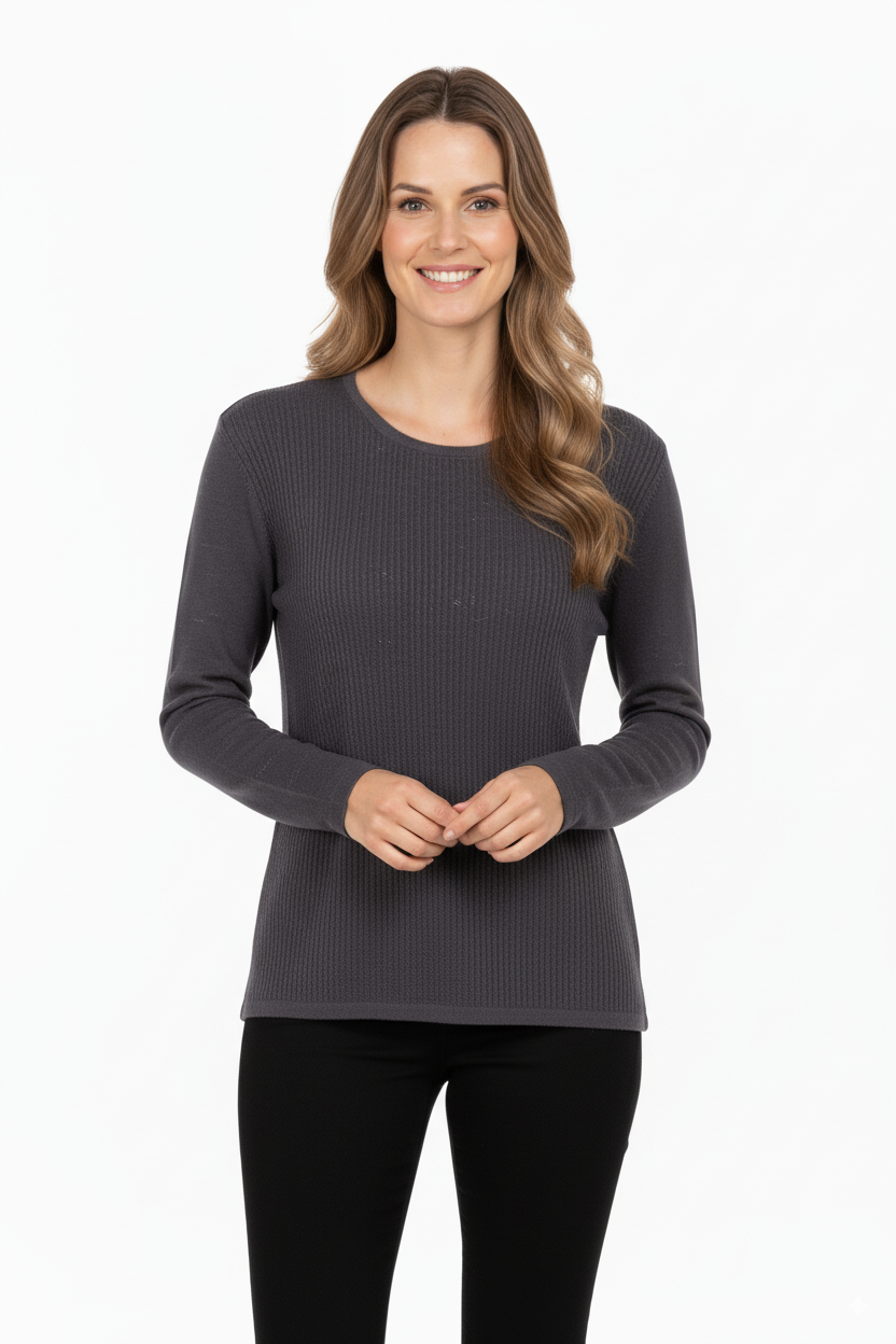 Kadın Kışlık Pamuklu Örme İnce Triko Anne Kazak yuvarlak Yaka Desenli Uzun Kol Tam Kalıp