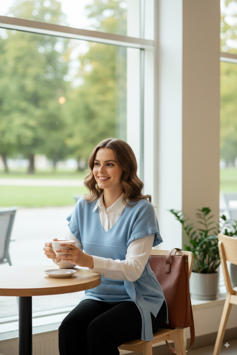 Kadın Kışlık V Yakalı Beli Kuşaklı Yarım Kol Likralı Dokuma Triko Gömlek Üstü Süveter