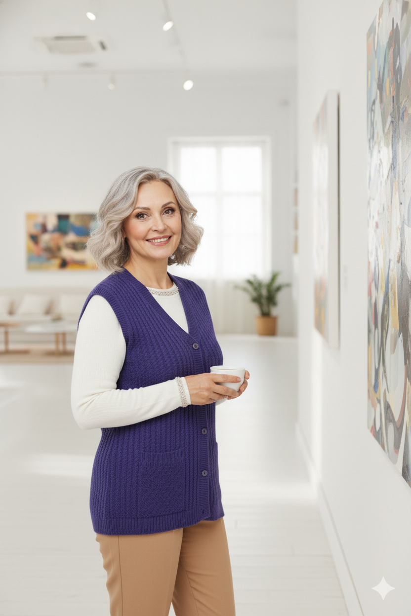 Kadın Kışlık Pamuklu Triko Klasik Örme Anne Yelek Saç Örgü Model Önden Düğmeli Çift Cepli