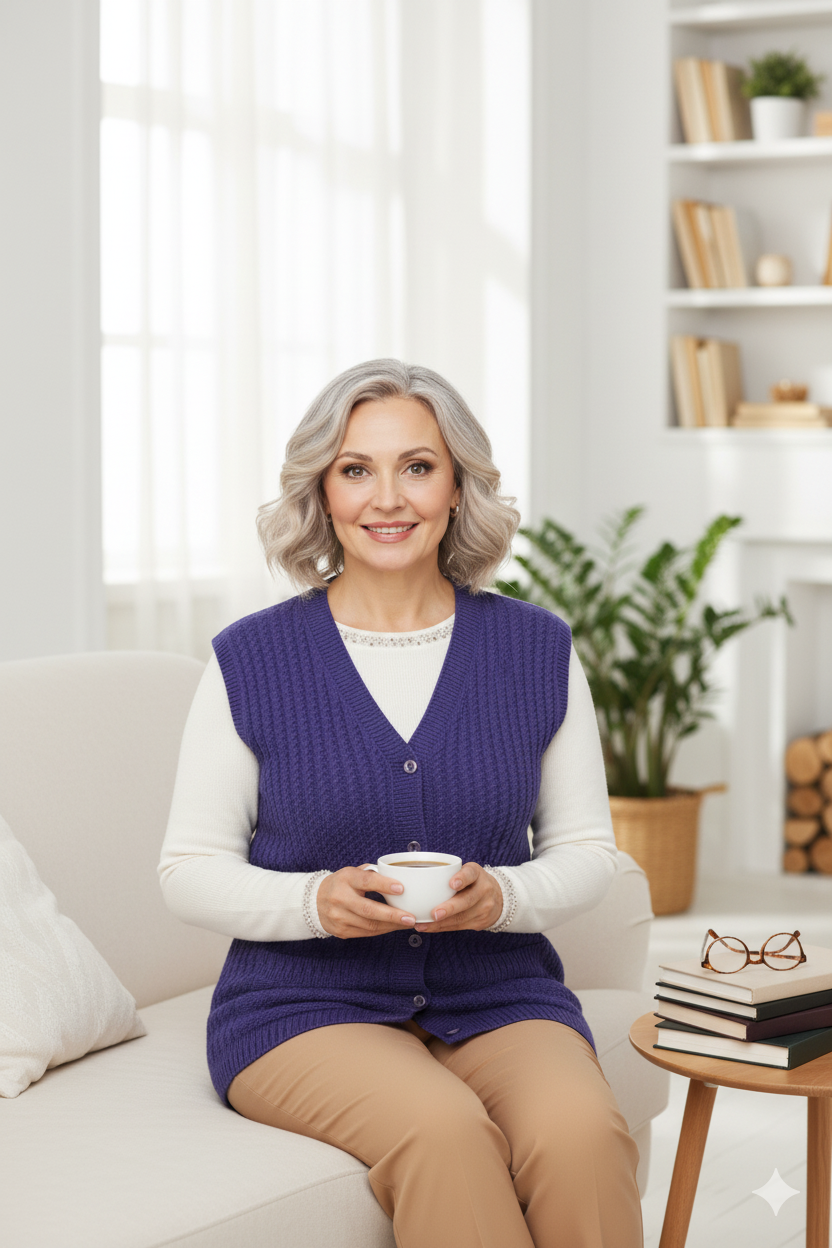 Kadın Kışlık Pamuklu Triko Klasik Örme Anne Yelek Saç Örgü Model Önden Düğmeli Çift Cepli