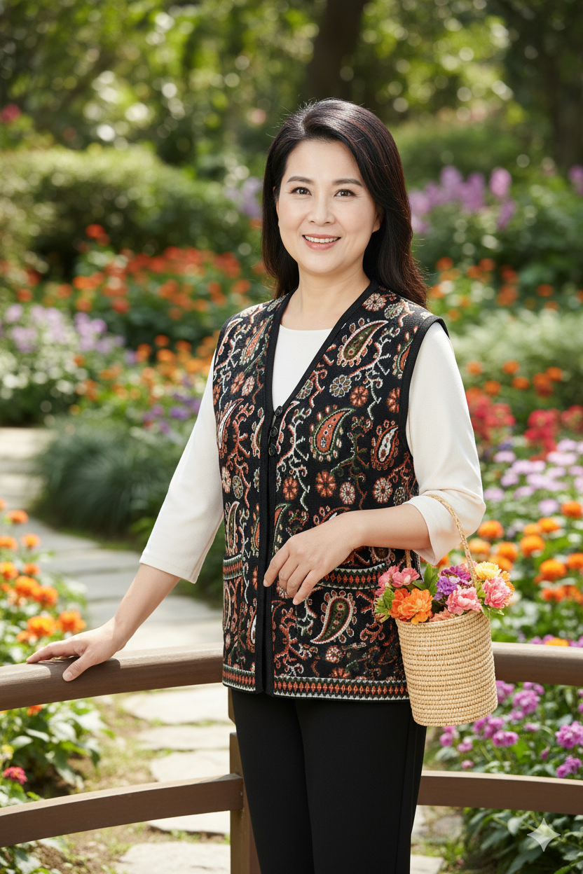 Oppland Kadın Kışlık Anne Yelek Pamuklu Triko Örme Anadolu Desenli Cepli Düğmeli Yumuşak Dokulu Rahat Tam Kalıp