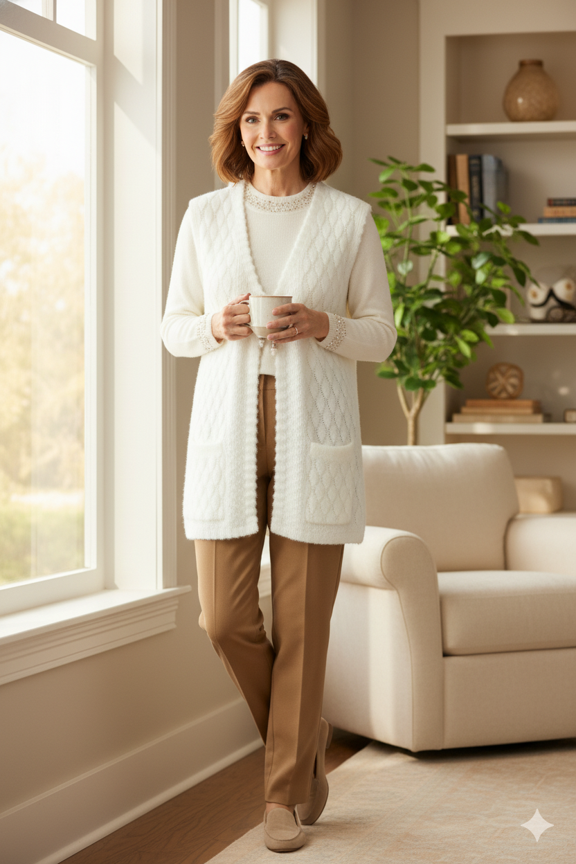 Kadın Kışlık Anne Yelek Yumuşacık Pamuklu Triko Örme Önden Bağlamalı Çift Cepli Rahat