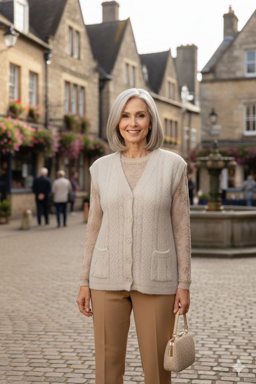 Kadın Kışlık Anne Yelek Simli Yumuşak Pamuklu Triko Örme Model Önden Düğmeli Cepli Rahat