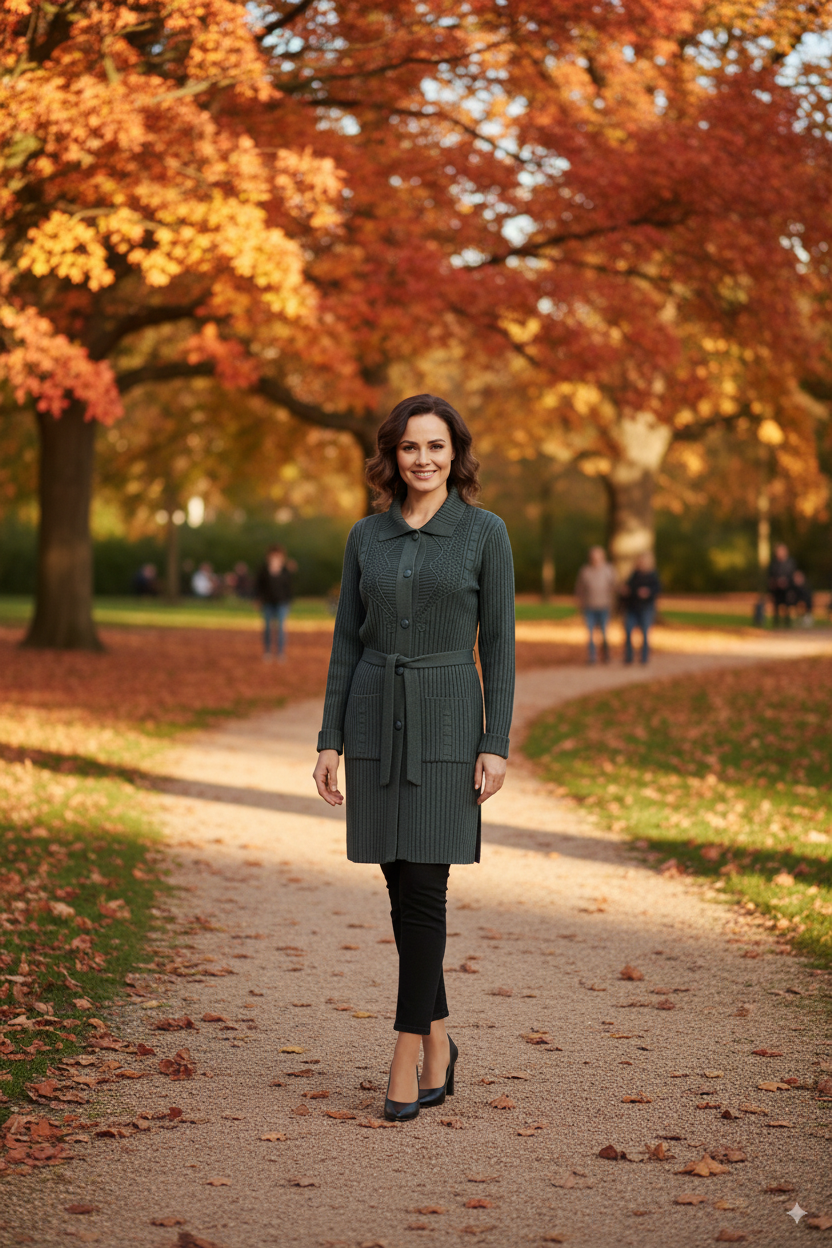 Kadın Kışlık Yünlü Örme Anne Hırka Bebe Yaka Hanedan Taşı Motifli Çift Cepli Düğmeli Likralı