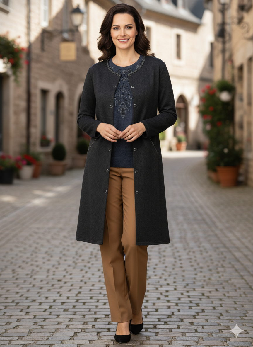 Kadın Kışlık Anne Uzun Hırka Ecrin Örme Önü Düğmeli Cepli Likralı Bisiklet Yaka Göl Model