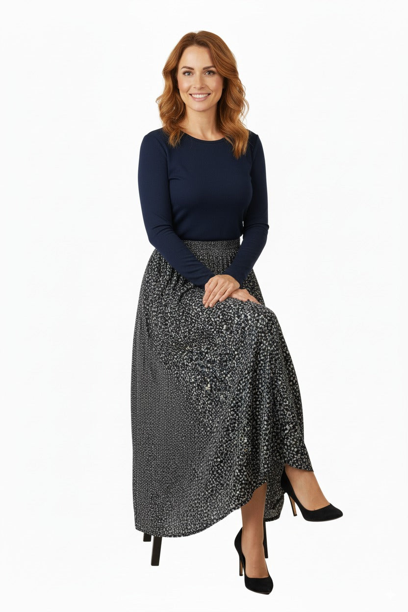 Kadın Etek Dokuma Viskon Pamuklu Kumaş Pıtırcık Model Beli Lastikli Rahat Kesim Tam Kalıp