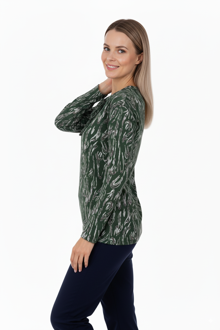 Kadın Bluz Viskon Penye Kumaş Bağcık Yakalı Simli Model Uzun Kollu Likralı Rahat Tam Kalıp