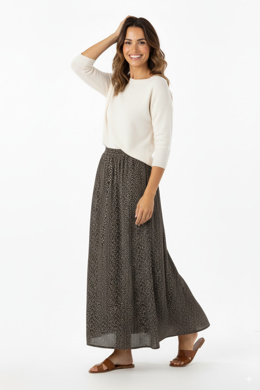 Kadın Etek Dokuma Viskon Pamuklu Kumaş Pıtırcık Model Beli Lastikli Rahat Kesim Tam Kalıp