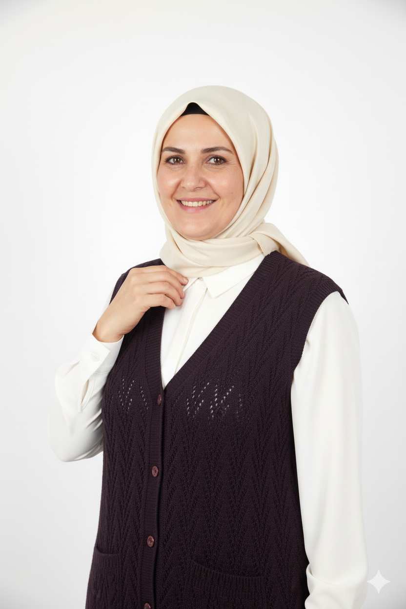 Kadın Kışlık Pamuklu Triko Klasik Örme Anne Yelek Kilim Örgü Model Önden Düğmeli Çift Cepli