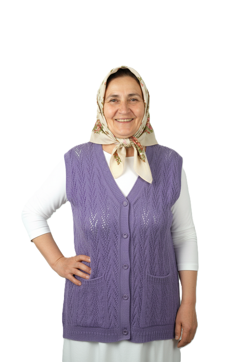 Kadın Kışlık Pamuklu Triko Klasik Örme Anne Yelek Kilim Örgü Model Önden Düğmeli Çift Cepli