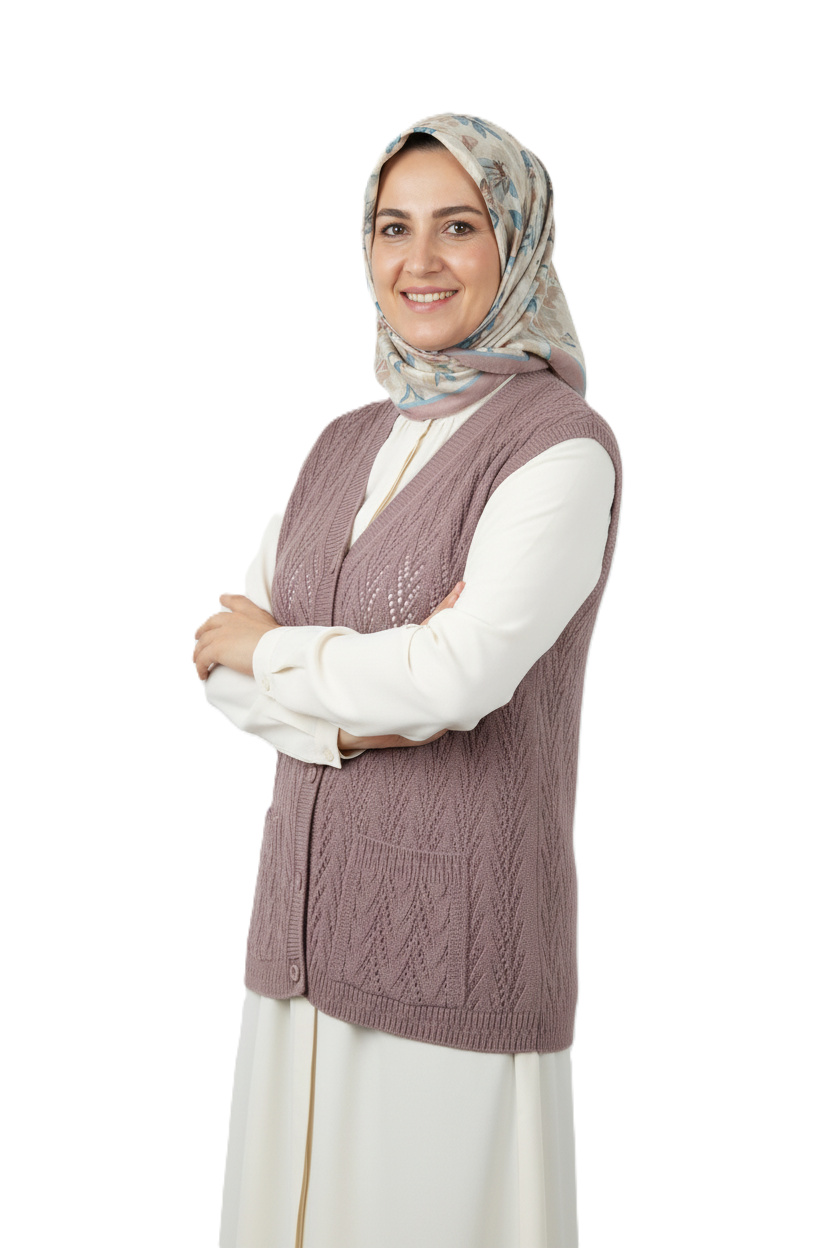 Kadın Kışlık Pamuklu Triko Klasik Örme Anne Yelek Kilim Örgü Model Önden Düğmeli Çift Cepli