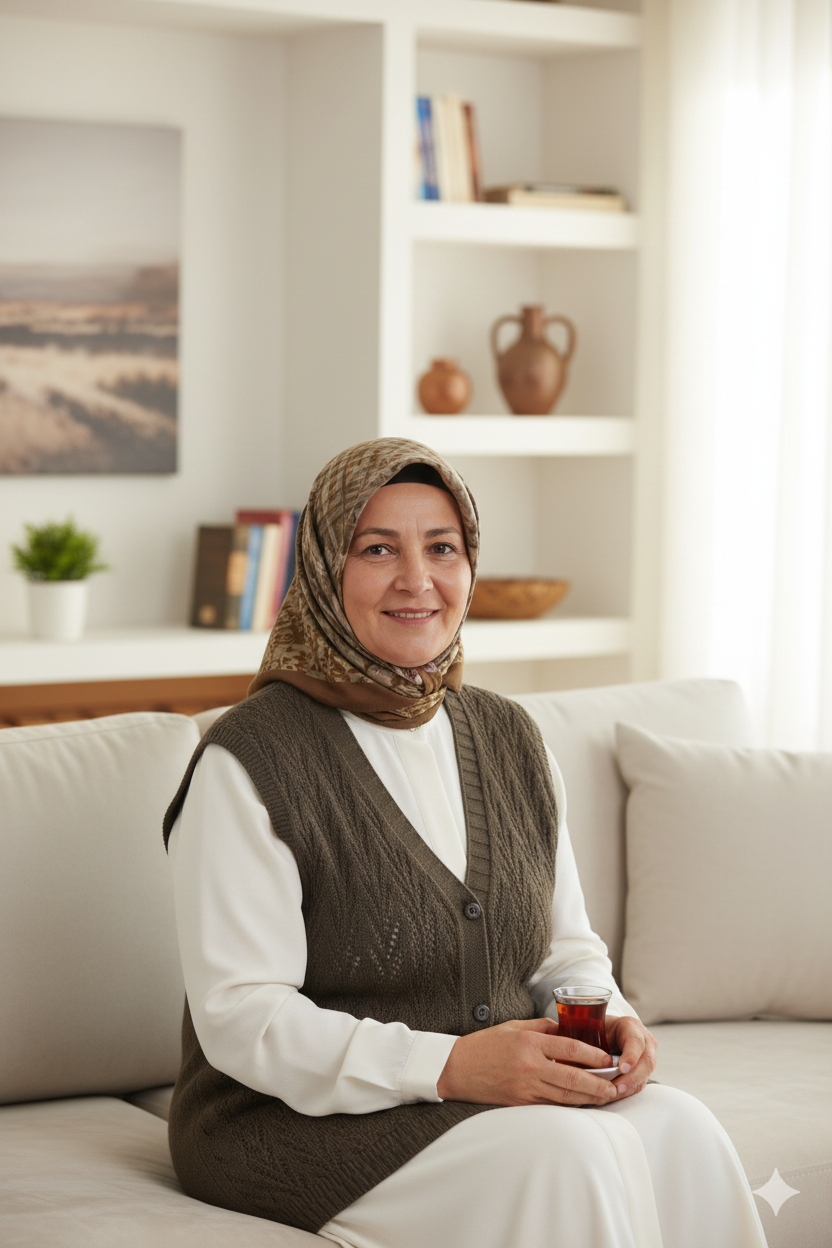 Kadın Kışlık Pamuklu Triko Klasik Örme Anne Yelek Kilim Örgü Model Önden Düğmeli Çift Cepli