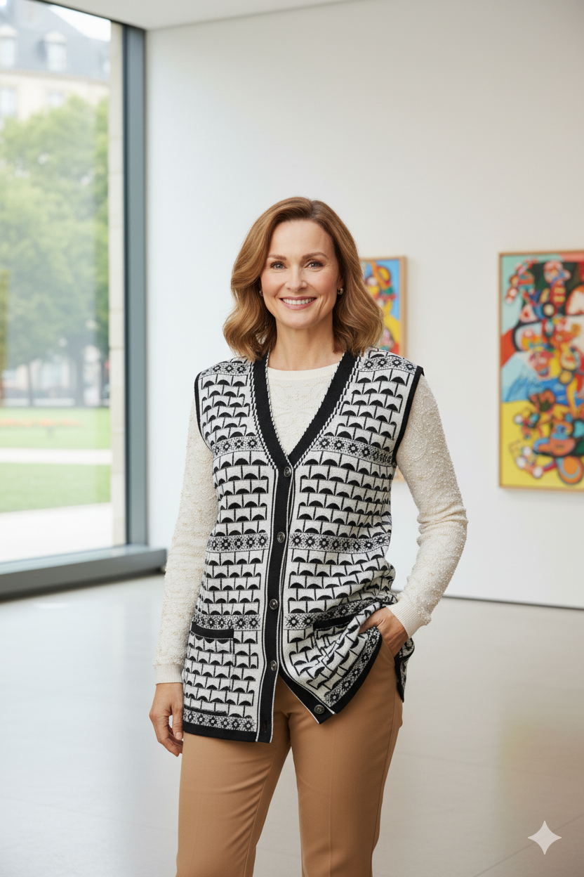 Kadın Kışlık Anne Yelek Pamuklu Triko Örme Şirin Simli Önden Düğmeli Çift Cepli Rahat Kesim