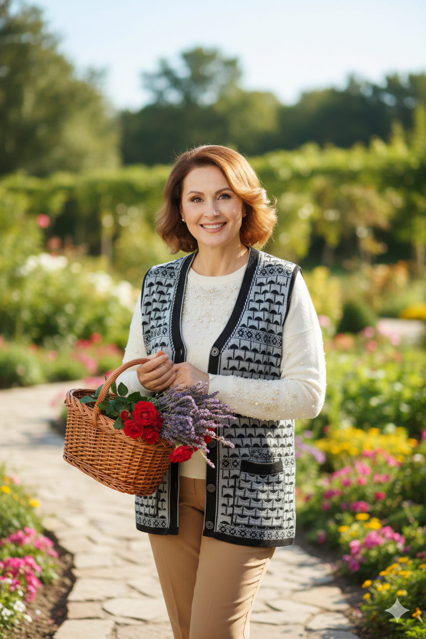 Kadın Kışlık Anne Yelek Pamuklu Triko Örme Şirin Simli Önden Düğmeli Çift Cepli Rahat Kesim