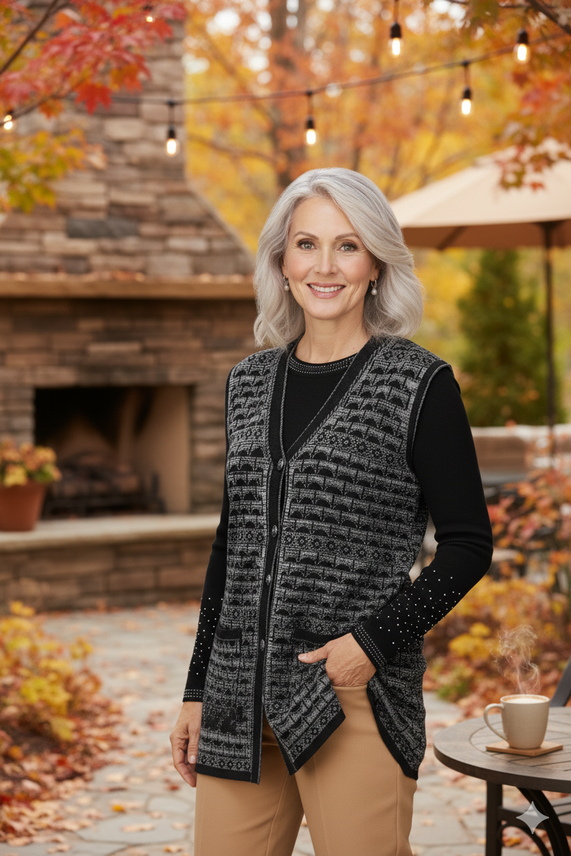 Kadın Kışlık Anne Yelek Pamuklu Triko Örme Şirin Simli Önden Düğmeli Çift Cepli Rahat Kesim