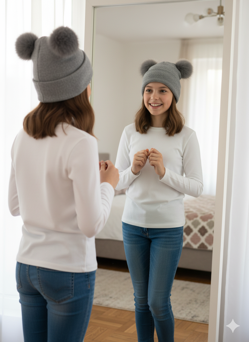 Oppland Kız Çocuk Kışlık Kalın Bere Çift Ponpon Model Pamuklu Katlamalı Sıcak Tutar Esnek Rüzgar Geçirmez Rahat Tasarım