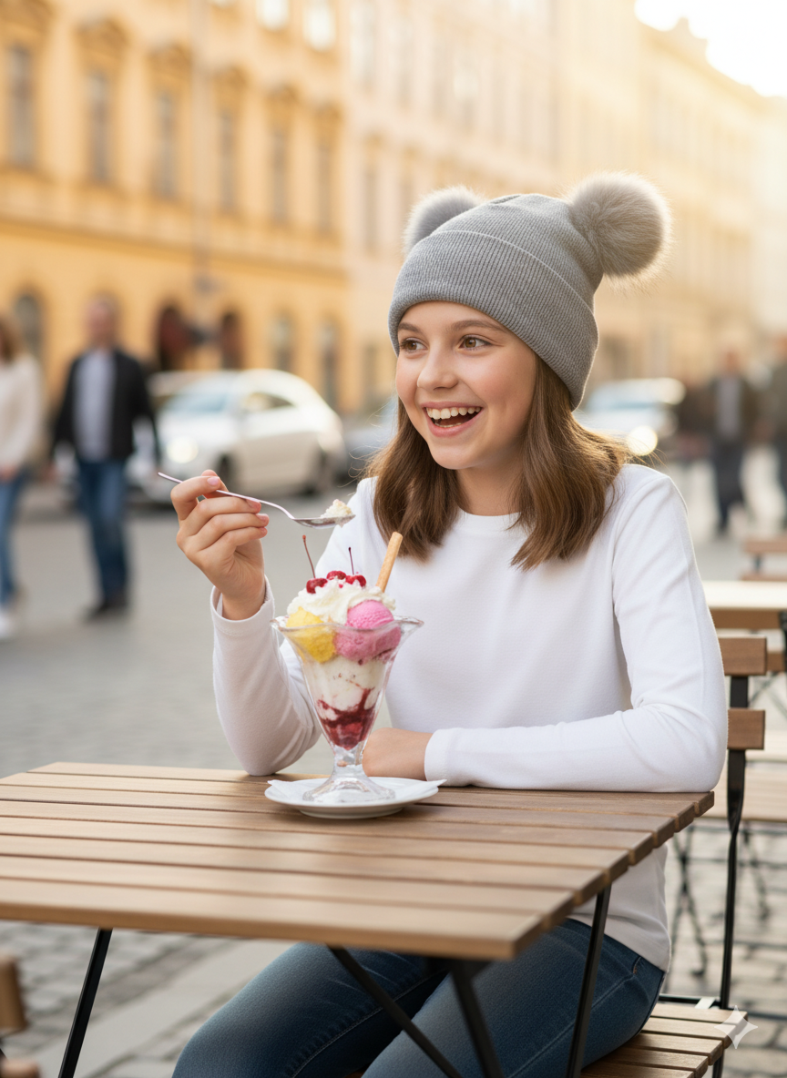 Oppland Kız Çocuk Kışlık Kalın Bere Çift Ponpon Model Pamuklu Katlamalı Sıcak Tutar Esnek Rüzgar Geçirmez Rahat Tasarım