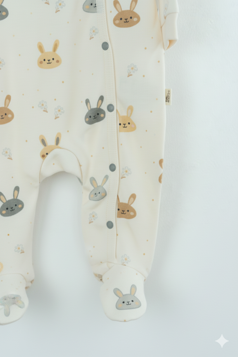 Oppland Kız Bebek Tulum %100 Pamuk Kumaş Uzun Kol Baskılı Patikli Çıtçıtlı Bandanalı Yeni Doğan