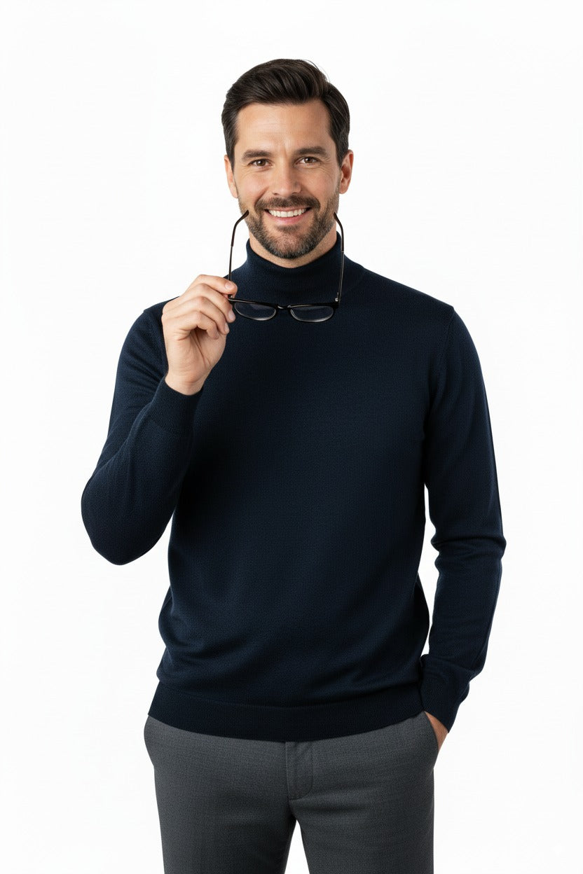 Erkek Uzun Kollu Yarım Balıkçı Yaka Klasik Model Rahat Kesim Tam Kalıp Yünlü Dokuma Kazak