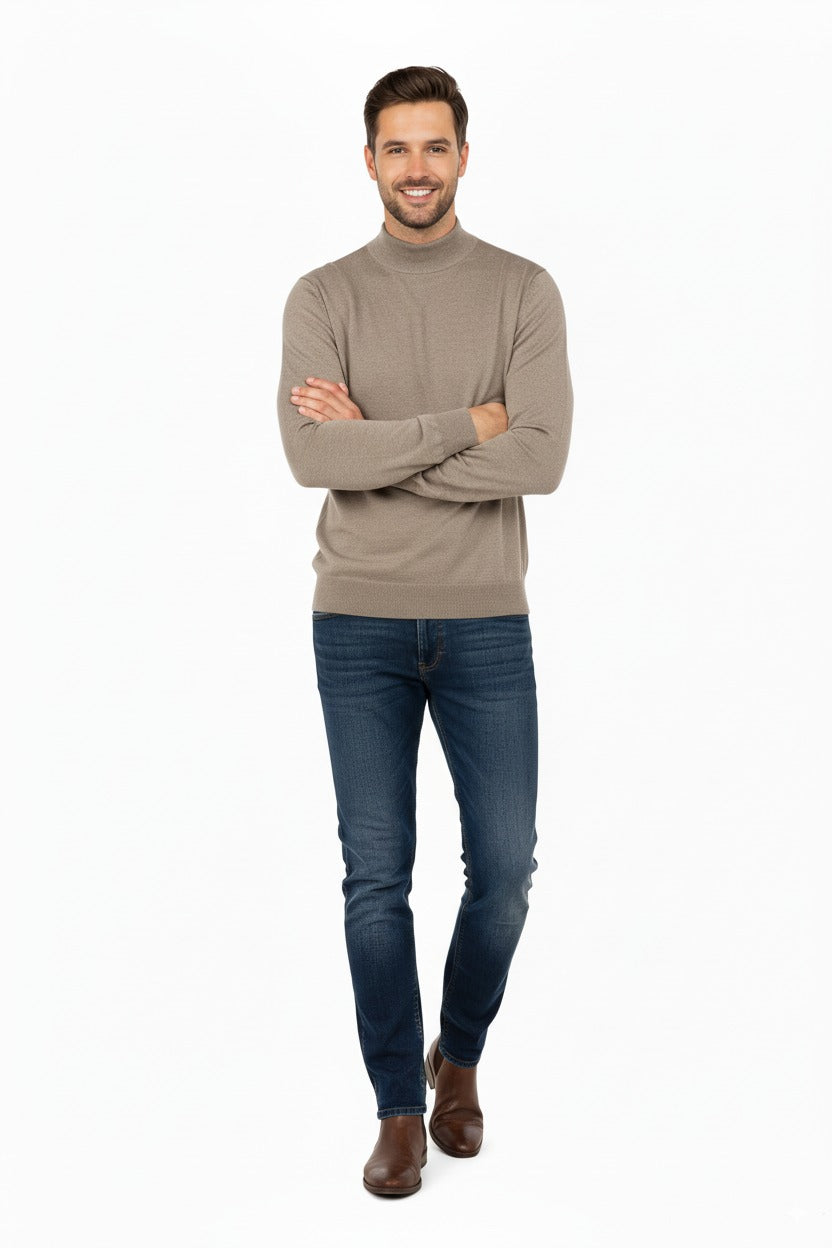 Erkek Uzun Kollu Yarım Balıkçı Yaka Klasik Model Rahat Kesim Tam Kalıp Yünlü Dokuma Kazak