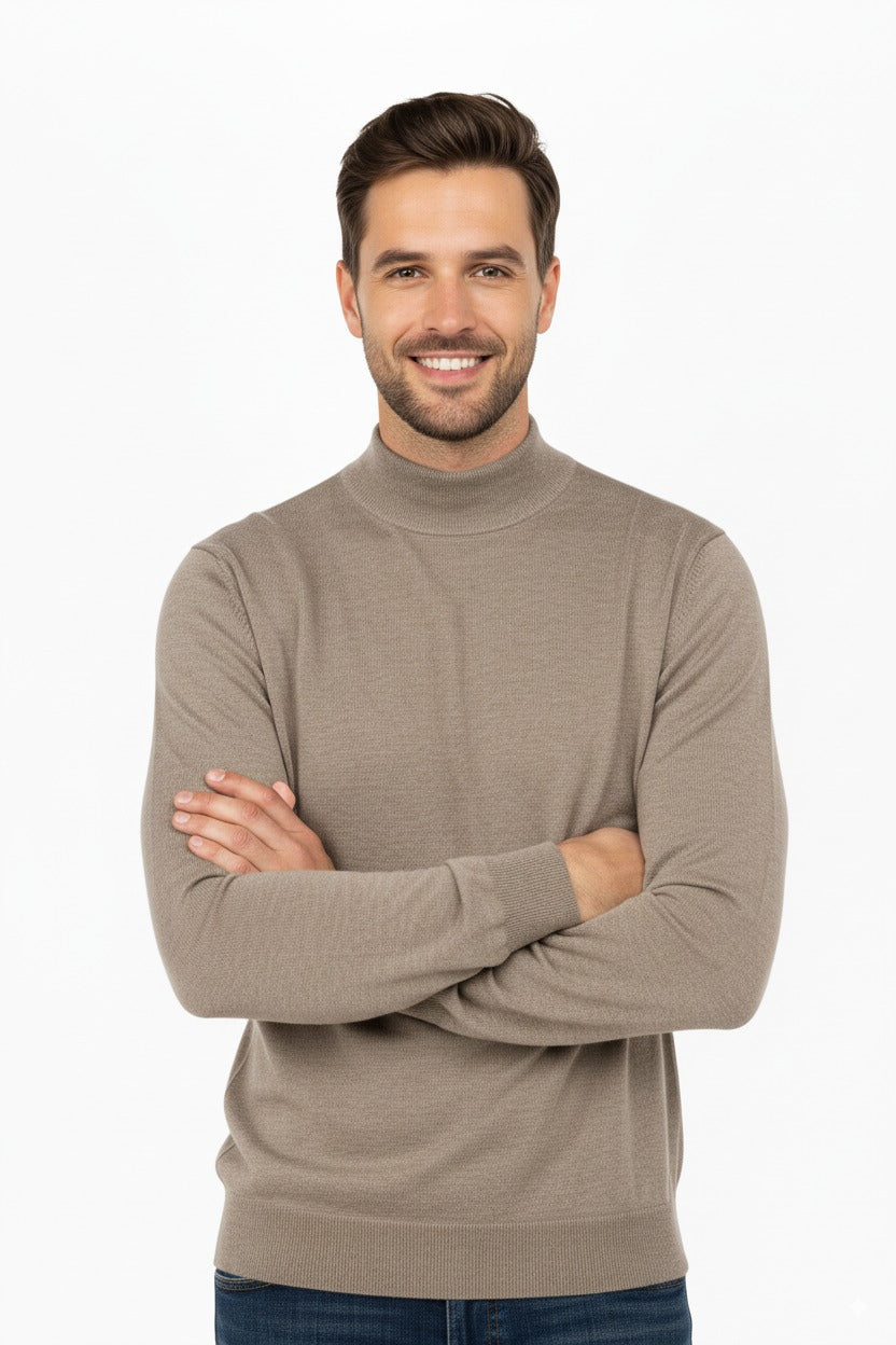 Erkek Uzun Kollu Yarım Balıkçı Yaka Klasik Model Rahat Kesim Tam Kalıp Yünlü Dokuma Kazak